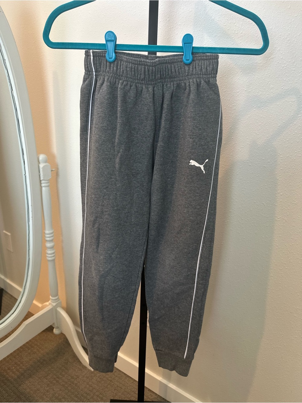 Puma Kids Gray Joggers with White Piping